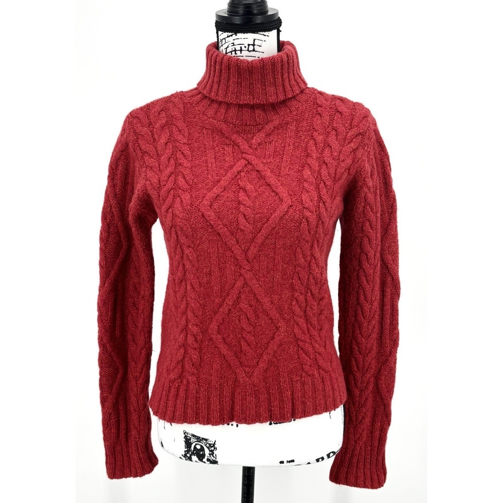 Aran Sweater Market Turtleneck Sweater Size Small Red Cable Knit Wool Ireland
